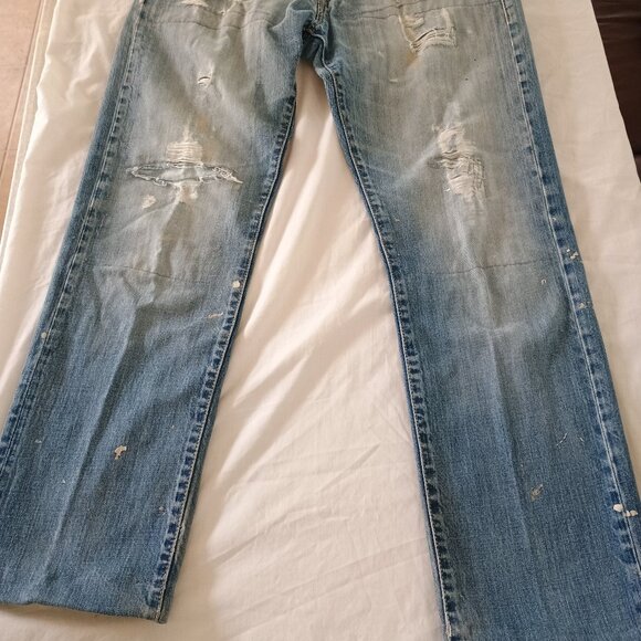 INC Berlin Men 30x30 Blue Jean 5-Pocket 100% Cotton Patched Washed Wide Leg Embr - Picture 1 of 8